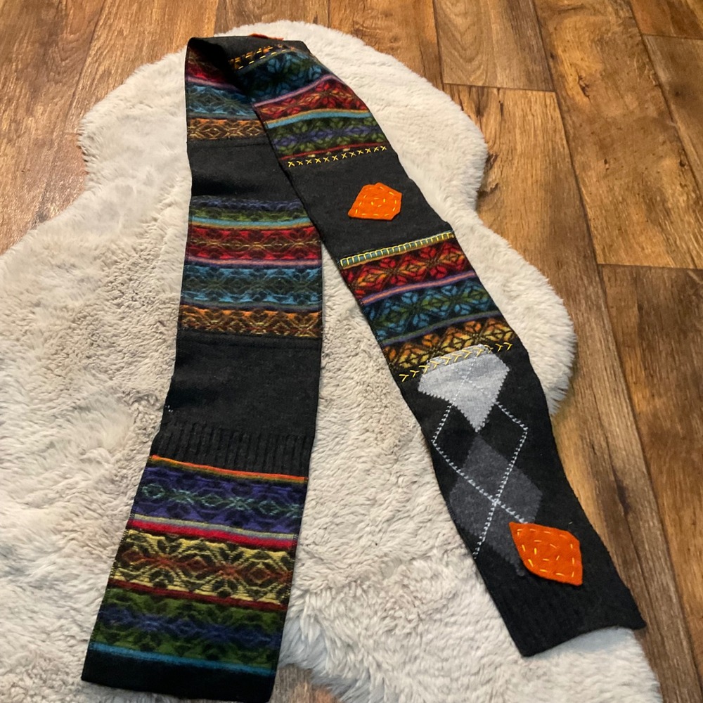 Karen Brock Studio Scarf Art To Wear Multicolor Print Knit Unisex